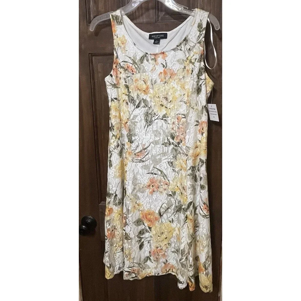 Size Small Perceptions New York Floral Print Lace Dress With 3/4 Sleeve Sweater - Picture 2 of 7